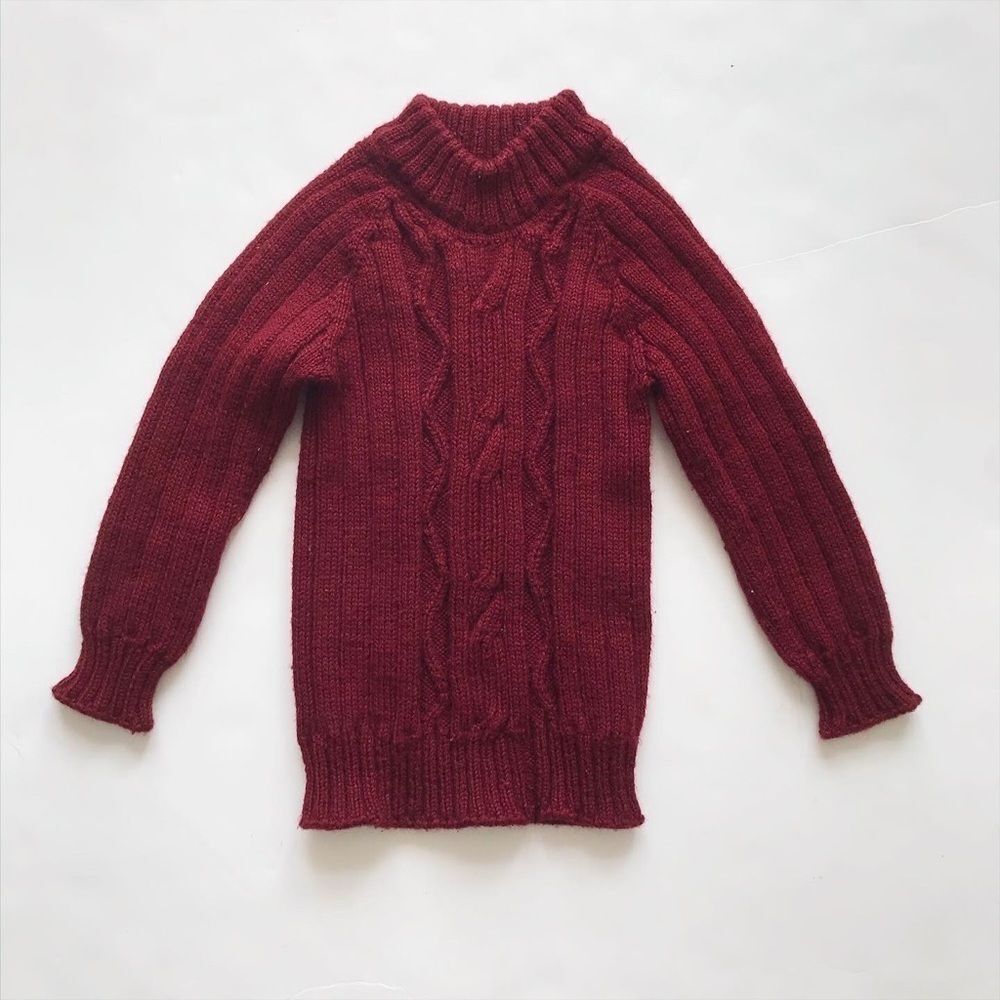 Maroon mock neck cable knit sweater EUC 5/6Y